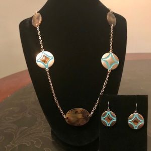 Tortoise and turquoise necklace and earring set